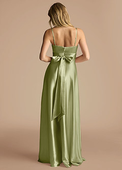 Azazie Oliana Bridesmaid Dresses Pistachio A-Line Pleated Metallic Satin Dress image3