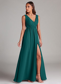 Azazie Tanicia Bridesmaid Dresses Peacock A-Line Pleated Chiffon Dress image3