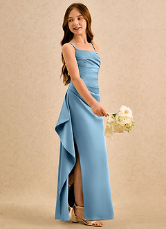 Azazie Cannoli Girls Formal Sukienki dla dziewczynek sypiących kwiaty Linia A Pofałdowany Satyna elastyczna Długość podłogi Sukienka image5