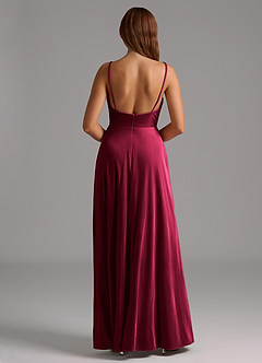 Azazie Sarella Vestidos de damas de honor Vestido de Borgoña de terciopelo de Corte en A con Plisado image2