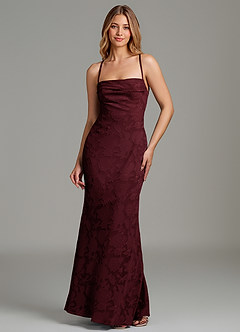 Azazie Ola Bridesmaid Dresses Cabernet Mermaid Corset Floral Burnout Dress image1