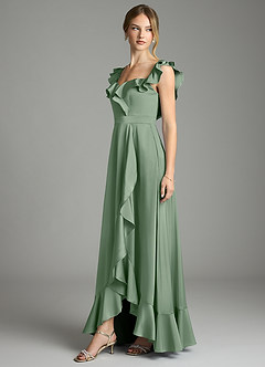 Azazie Lyra Bridesmaid Dresses Matcha A-Line Off the Shoulder Stretch Satin Convertible Dress image4