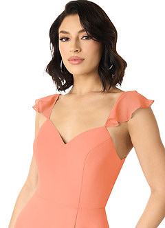 Azazie Everett Bridesmaid Dresses Sunset A-Line V-neck Ruched Chiffon Dress image4