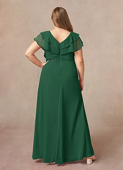 Azazie Snapdragon Kleider für die Brautmutter A-Linie V-Hals Gerüscht Chiffon Kleid Dunkelgrün image7