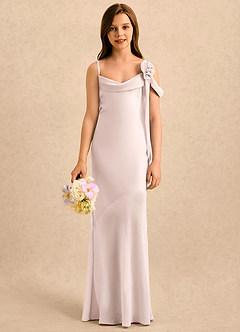 Azazie Kai Girls Formal Robe Demoiselle D'honneur Fillette Robe Fourreau en Satin extensible Plissée Rose Pâle image1