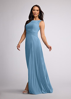 Azazie Galvan vestidos de madre de la novia Vestido de Azul Acero de Gasa de Corte En A con Lentejuela image2