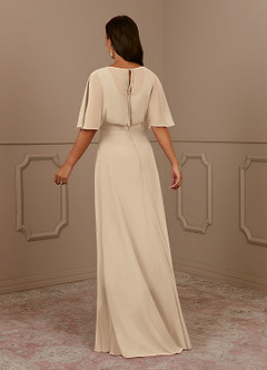 Azazie Oksana Mother of the Bride Dresses Champagne A-Line V-Neck Pleated Chiffon Dress image3