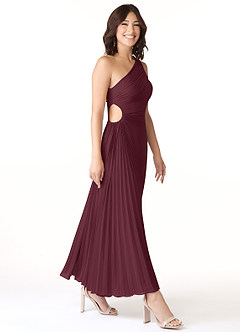 Azazie Kirra Abiti da Damigella Abito A-Line in Chiffon Monospalla Cabernet image3