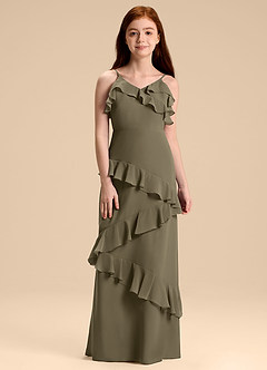 Azazie Evara Junior Willow Green A-Line Chiffon Dress image3