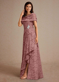 Azazie Branford vestidos de madre de la novia Vestido de Rosa Polvorienta de Devorado Floral de Corte En A con Plisado image2