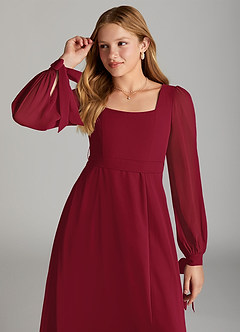 Azazie Leonia Junior Burgundy A-Line with Pockets Chiffon Dress image5