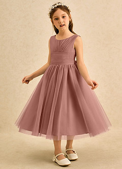 Azazie Macaron Flower Girl Dresses Cedar Rose A-Line Pleated Tulle Dress image4