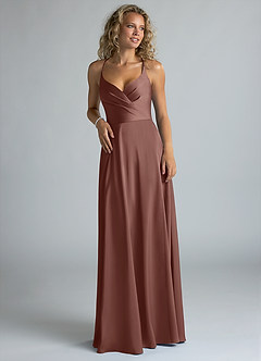 Azazie Davis Bridesmaid Dresses Espresso A-Line Pleated Stretch Satin Dress image4