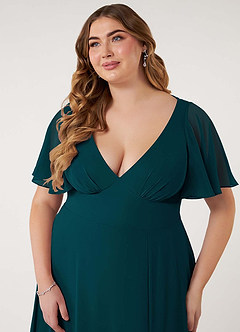 Azazie Kimber Bridesmaid Dresses Pine A-Line Flounce Sleeve Chiffon Dress image12