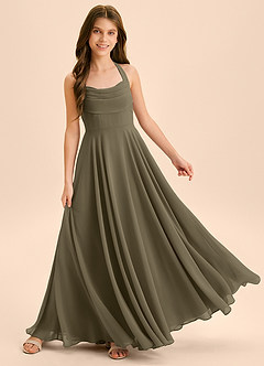 Azazie Kady Junior Robe Trapèze en Mousseline de soie Encolure en Forme de Cœur Vert Saule image4