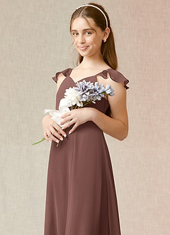 Azazie Everett Junior Vestido Café Expresso de Chiffon de Linha A image6