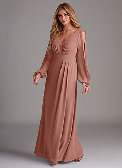 Azazie Matilda Bridesmaid Dresses Cedar Rose A-Line Long Sleeve Chiffon Dress image1