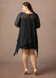 Azazie Flo Mother of the Bride Dresses Black A-Line Lace Chiffon Dress image2