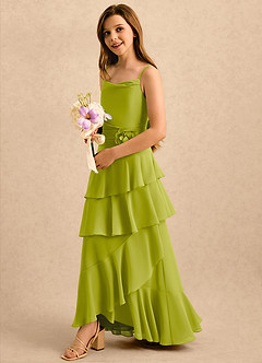 Azazie Indiah Girls Formal Flower Girl Dresses Lemongrass A-Line Ruched Chiffon Dress image4