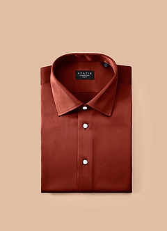 front Julian Terracotta Stretch Satin Dress Shirt