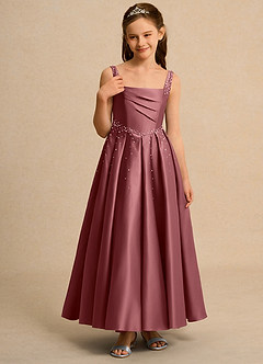 Azazie Mochi Girl Jurken voor bloemenmeisjes Baljurk Jurk van Mat Satijn Geplooid Amethist image5