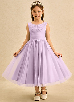 Azazie Macaron Robe Demoiselle D'honneur Fillette Robe Trapèze en Tulle Plissée Frostiges Flieder image3