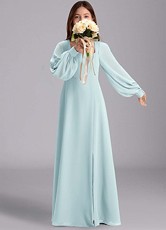 Azazie Bondi Junior Abito A-Line in Chiffon Blusa Sea Glass image1