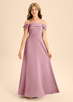 Azazie Anselie Junior Vintage Mauve A-Line Off the Shoulder Stretch Satin Dress image7