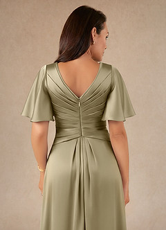 Azazie Emmeline Mother of the Bride Dresses Moss Green A-Line Pleated Stretch Satin Dress image4