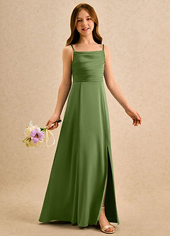 Azazie Chamomile Girls Formal Blumenmädchenkleider A-Linie Plissee Stretch-Satin Kleid Wacholder image2