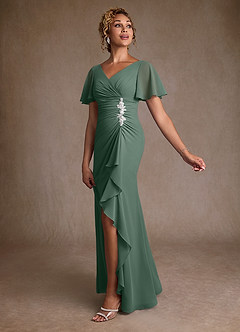 Azazie Suffolk Vestidos para mãe da noiva Vestido Eucalipto de Chiffon de Linha A com Plissado image2