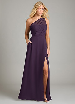 Azazie Phaedra Bridesmaid Dresses Plum A-Line One Shoulder Chiffon Dress image1