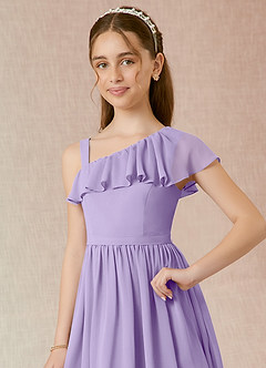 Azazie Mango Junior A-Linie Gestreift Chiffon Kleid Flieder image4