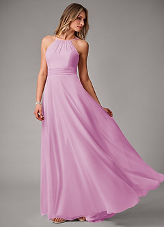 Azazie Amalia Bridesmaid Dresses Candy Pink A-Line Pleated Chiffon Dress image3