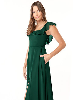 Azazie Jinny Bridesmaid Dresses Emerald A-Line Square Neckline Ruched Chiffon Dress image5