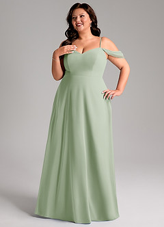 Azazie Marley Jurken voor bruidsmeisjes Converteerbaar Jurk van Chiffon met A-Lijn Off the Shoulder Stoffige Salie image14