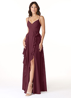Azazie Peyton Brautjungfernkleider A-Linie Gestreift Chiffon Kleid Cabernetrot image1
