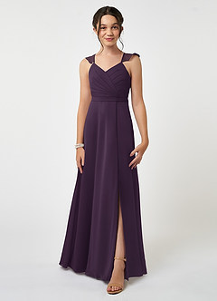 Azazie Emily Junior Plum A-Line Ruched Chiffon Dress image1