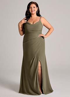 Azazie Deandra Brudtärnklänningar Klä av Sjöjungfru i Chiffong Plisserad Pilgrön image7