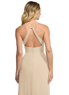 Azazie Davis Bridesmaid Dresses Champagne A-Line V-Neck Chiffon Dress image6