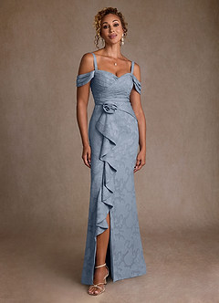 Azazie Irene vestidos de madre de la novia Vestido de Azul Polvoriento de Devorado Floral de Corte en A con Vestidos sin tirantes image3