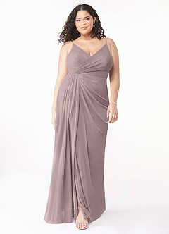 Azazie Evalin Robes de demoiselle d'honneur Robe Trapèze en Maille Col V plissé Crépuscule image7