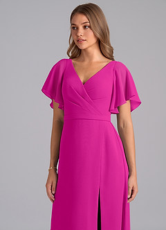 Azazie Ambrosia Vestidos de damas de honor Vestido de Fucsia de Gasa de Corte en A con Plisado image7
