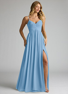 Azazie Alia Bridesmaid Dresses Powder Blue A-Line Pleated Chiffon Dress image2