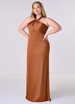 Barbie ♥ Azazie Bridesmaid Dresses Copper Sheath Stretch Satin Dress image9