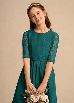 Azazie Pippin Junior Formal Robe Demoiselle D'honneur Fillette Robe Trapèze en Dentelle Paon image5