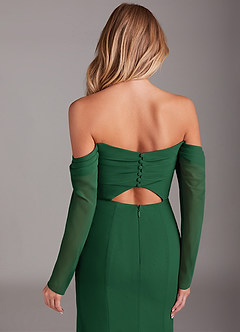 Azazie Hallie Bridesmaid Dresses Dark Green Mermaid Long Sleeve Chiffon Dress image7