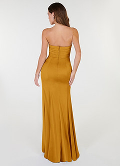 Azazie Yola Brautjungfernkleider Wandelbar Etui Plissee mit V-Ausschnitt Stretch-Satin Kleid Butterscotch image5