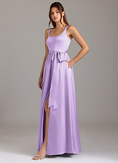 Azazie Elliott Robes de demoiselle d'honneur Robe Trapèze en Satin extensible avec poches Lilas image4