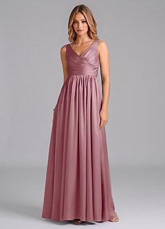 Azazie Keyla Final Sale Vintage Mauve A-Line Pleated Stretch Satin Dress image1